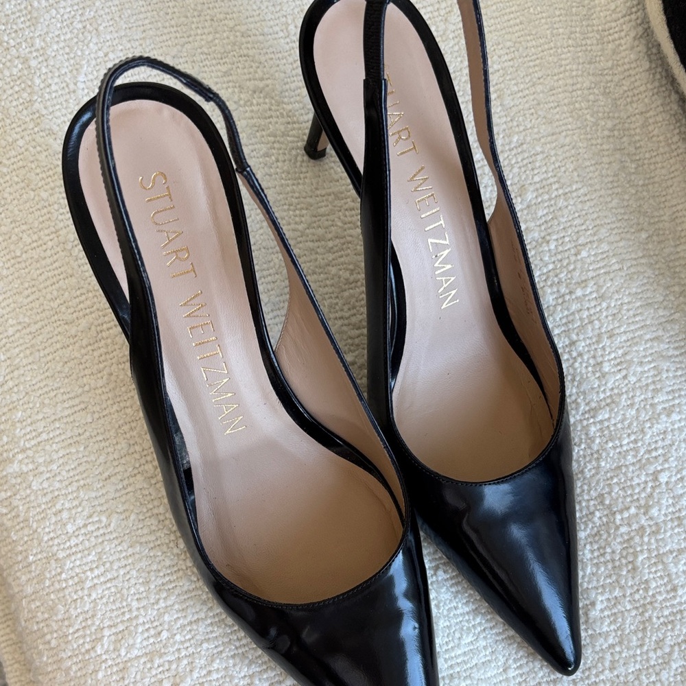 Stuart Weitzman Glossy Black Slingback Heels